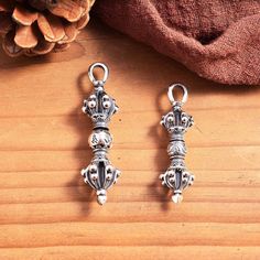 Sterling Silver Vajra Dorje Charm Pendant, Om Mantra Bracelet, Prayer Necklace, Meditation Earring, Religious Jewelry, Vajrayana Charm material: S925 silver, sterling silver, solid silver size:  1# large 59*16*14mm, inner diameter of jump ring 5mm, weight 14g 2# small 50*14*12mm, inner diameter of jump ring 5mm, weight 8.8g ♥ Custom instructions: * If you have specific requests for this item, such as adding a logo, altering the size and color, please be aware that custom orders typically have a Handmade Silver Pendant Bracelets, Symbolic Silver Jewelry With Round Beads, Silver Jewelry With 108 Round Beads, Gift Jewelry With Oxidized Round Beads, Amulet Style Dangle Jewelry For Jewelry Making, Spiritual Pendant Jewelry For Crafting, Oxidized Round Beads Jewelry For Gift, Symbolic Silver Beads Jewelry Gift, Spiritual Jewelry Pendant With Dangling Charms