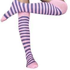 Unleash Your Inner Fashionista Or Cosplay Queen With Our Pink And Purple Striped Thigh High Socks. Made In Usa Size: Women's 7-11 Material: 80% Cotton, 20% Nylon & Elastic Length: 32” - 34” Before Stretched Purple Fitted Knee-high Socks, Fitted Purple Thigh High Stockings, Pink Socks For Stocking Stuffers, Playful Pink Fitted Socks, Playful Fitted Pink Socks, Fitted Purple Thigh High Legwear, Fitted Purple Thigh-high Legwear, Trendy Pink Thigh High Socks, Trendy Thigh High Pink Socks