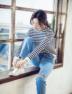 korean fashion Shirt With Jeans, Jeans Korean, Trend Fashion