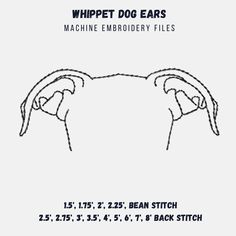 an advertisement for whippet dog ears machine embroiderry files, with the text