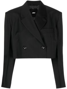 black wool notched collar double-breasted button fastening long sleeves chest welt pocket cropped Outfit Wishlist, Airport Fashion, Blazer Black, Breasted Blazer, Notched Collar, Black Blazers, Black Wool, Outerwear Women, Welt Pocket