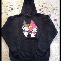 My Melody Hoodie Brand New Size Medium Kawaii Black Hoodie For Fall, Black Kawaii Hoodie For Fall, Black Kawaii Hoodie For Winter, Black Kawaii Hoodie Sweatshirt, Black Harajuku Hoodie With Cartoon Print, Trendy Black Hoodie With Cartoon Print, Black Hoodie With Cartoon Print, Hello Kitty Print Cotton Hoodie For Streetwear, Cute Black Sweatshirt For Winter