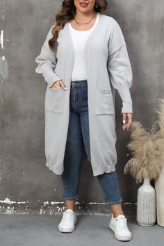 Product Name: Grey Casual Solid Cardigan Plus Size Overcoat Item NO.: K85185-2 Weight: 0.63kg = 1.3889 lb = 22.2226 oz Category: PLUS SIZE Plus Size Overcoat Tag: CASUAL , Long Sleeve , Solid , Solid Color , Cardigan , Polyester , Yes(Elastic) , Regular sleeve , Regular , Conventional Creation Time: 2023-08-17 Material Polyester Style Casual Pattern Type Solid Element Cardigan Elastic Yes(Elastic) Sleeve Style Regular Sleeve Sleeve Length Long Sleeve Fit Type Regular Profile Conventional Clos... Autumn Sleeve, Pocket Cardigan, Open Cardigan Sweater, Ribbed Neckline, Open Cardigan, Style Chic, Perm, Plus Size Tops, Sacramento