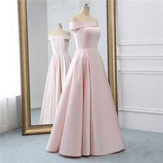 Baby Pink Long Prom Dresses Off Shoulder Vintage Prom Gowns With Satin Pockets Formal Evening Dresses Corset Back Party Gown Pink Long Prom Dresses, Prom Dresses Off Shoulder, Prom Fits, Modern Disney Princess, Prom Dress Simple, Cheap Evening Gowns, Satin Long Prom Dress, Simple Evening Dress, Plus Size Evening Gown