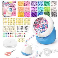 the kit includes beads, scissors and other crafting supplies