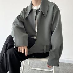 Asymmetrical Single Breasted Outerwear For Fall, Asymmetrical Single-breasted Outerwear For Fall, Asymmetrical Single Breasted Fall Outerwear, Asymmetrical Single-breasted Fall Outerwear, Casual Green Outerwear With Suit Collar, Casual Fitted Asymmetrical Outerwear, Green Suit Collar Outerwear For Spring, Autumn Korean Fashion, Korean Fashion Shorts