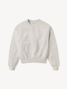 Relaxed crewneck sweatshirt in 290 GSM cotton French terry with a semi-brushed back. | Buck Mason Women's Vintage Interloop Oversized Crewneck Sweater in Morning Haze, Size 2XL | Cotton Spring Outerwear, Buck Mason, Henley Sweater, Polo Long Sleeve, Oversized Crewneck, Raw Denim, Shoes With Jeans, Suit Shop, Outerwear Sweater