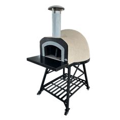 a black and white oven sitting on top of a table