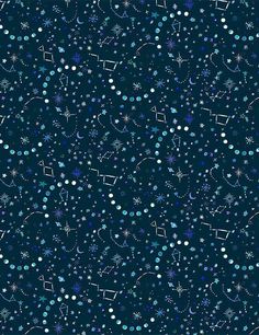 a blue background with white stars and snowflakes on it's surface, as well as circles