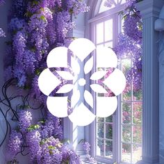 an image of a window with purple flowers on it