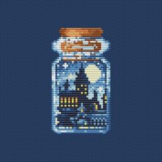 a pixellated image of a jar filled with food