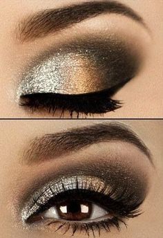 [ Pinterest: @ndeyepins ] Maquillage des yeux métallique argent et or //Gorgeous silver and gold metallic eye makeup Gold Eye Makeup Tutorial, Makeup Cantik, Make Up Gold, Mekap Mata, Shimmer Eye Makeup, Make Up Foundation, Winged Eyeliner Tutorial, Tutorial Eyeliner, Alat Makeup