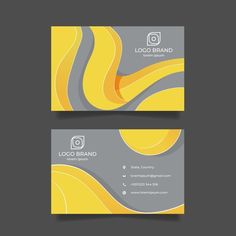 a yellow and gray business card with an abstract design on the front, side and back