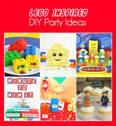 lego inspired diy party ideas including cupcakes, candy bars and cake toppers