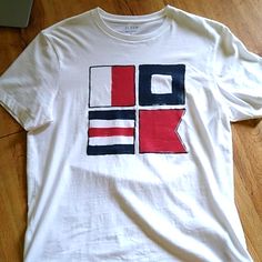 J Crew Nwot Tshirt, Size M, 100% Cotton Casual White Flag Print Top, Casual White Top With Flag Print, Casual White Shirt With Flag Print, White Cotton Top With Flag Print, Graphic Tee Shirt With Flag Print And Crew Neck, White Casual Shirt With Flag Print, Casual Cotton Shirt With Flag Print, White Crew Neck Top With Flag Print, Crew Neck Graphic Tee With Flag Print