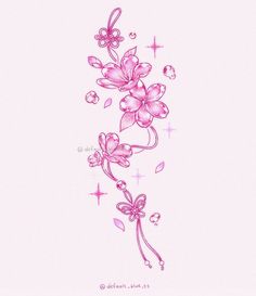 a drawing of pink flowers on a white background