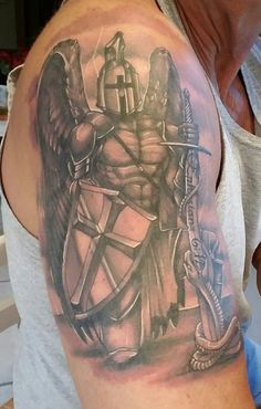 Ephesians Warrior Tattoo, Armor Of God Tattoo For Men Forearm, Gods Soldier Tattoo, Full Armor Of God Tattoo, Christian Warrior Tattoo, Armour Of God Tattoo, Soldier Of God Tattoo, Spartan With Wings Tattoo