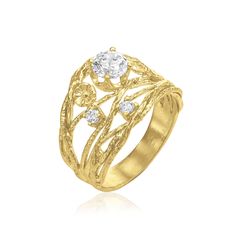 A beautiful wire wrap ring full of elegance and shine. Finely crafted in 14k gold over sterling silver with a trio of prong-set cubic zirconias of different sizes, the texture, leaf and floral details and comfort will be the center of attention. Wear this ring day to night, casual or all dressed up, solo or mixed with other rings - your wardrobe will love it, whatever your style may be!   A ring you'll love, with the sparkle you adore!  Each piece is individually handcrafted with lots of love an Ring Day, Dainty Gold Rings, Statement Ring Silver, Wire Wrapped Rings, Nature Inspired Jewelry, Gold Gold, Wrap Rings, Timeless Jewelry, Boho Rings