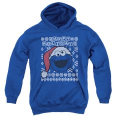 Sesame Street Cookie Monster Ugly Christmas - Youth Hoodie Youth Hoodie (Ages 8-12) Sesame Street Cookie Monster Christmas, Monster Christmas, Christmas Youth, Monster Hoodie, Sesame Street Cookies, Sesame Street Cookie Monster, Printed Clothing, Hoodie Material, Cookie Monster