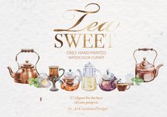 the tea and sweet watercolor clipart is available for use on all kinds of items