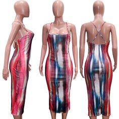 Sexy Backless Printed Straps Skinny Nightclub Maxi Dress Pink Backless Bodycon Dress For Club, Multicolor Backless Bodycon Dress For Club, Women Club Dresses, Garment Factory, Red Tie, Bodycon Maxi Dresses, Tie Dye Print, Tie Dyed, Club Dresses