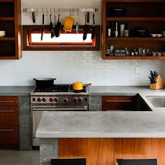 the kitchen counter is clean and ready for us to use