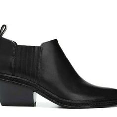 Black Leather, Water Resistant.... Beautiful Bootie, Nice Lines In Good Condition, Worn Once, Unfortunately They No Longer Fit Slip-on Boots With Stacked Heel For Work, Chic Black Slip-on Boots, Bootie, Bootie Boots, Ankle Boots, Black Leather, Water Resistant, Women Shoes, Boots