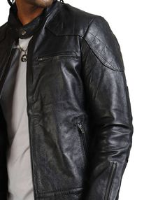 Men's Classic Motorcycle Genuine Leather Jacket Exude unmatched charm and an unattainable aura with the AlexGear black biker jacket. The epitome of rugged sophistication, this black jacket is suited to be worn on any occasion, whether formal or casual, making versatility one of its key features. The construction utilizes soft, supple genuine leather for the exterior, while the interior is lined with premium viscose that feels comfortable against the skin. In addition to optimal comfort and durab Masculine Fitted Black Leather Jacket, Rugged Black Biker Jacket For Biker Events, Black Rugged Biker Jacket For Events, Black Rugged Biker Jacket For Biker Events, Rugged Black Biker Jacket For Motorcycling, Rugged Black Leather Motorcycle Jacket, Black Rugged Leather Jacket For Motorcycling, Rugged Black Outerwear For Motorcycling, Classic Black Leather Motorcycle Jacket