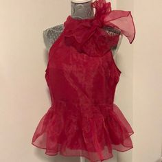 Brand New, Very Popular Color Silk Feminine Party Top, Red Sleeveless Formal Tops, Formal Red Sleeveless Top, Red Silk Blouse For Spring, Red Sleeveless Feminine Blouse, Red Sleeveless Feminine Top, Fitted Feminine Red Blouse, Red Silk Sleeveless Top, Spring Formal Red Blouse