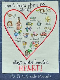 a cross stitch heart with words written on it and an image of the first grade parade