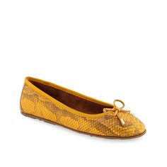 Aerosoles-Pia Ballet Flat Pair any outfit with the Aerosoles Pia ballet flat and look effortlessly stylish. Bow detail with ornamentation brings fashion points to the genuine leather flat, designed with a Stich N Turn technology for a glove-like fit. An OrthoLite Foam footbed wedge gives you an authentic lift. Yellow Ballet Flats, Yellow Snake, Ballet Flat, Leather Flats, Bow Detail, Snake Print, Ballet Flats, Genuine Leather, Wedges