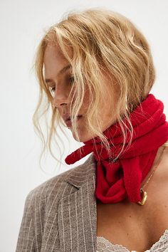 Designed to add the perfect timeless touch to absolutely any look, this so cool scarf is featured in a triangle, bandana-inspired design and eyelet fabrication for a super versatile, vintage-inspired finish. | Essential Triangle Scarf by Free People in Red Red Neck Scarf, Tiny Scarf, Scarf Styling, Neck Scarf, Neckerchief Women, Scarf Aesthetic, Free People Accessories, Night Hairstyles, Scarf Trends