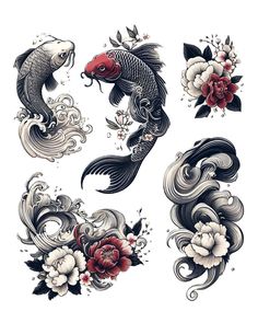 koi fish and flowers tattoo designs