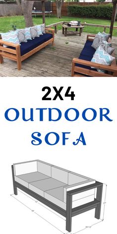 an outdoor sofa is shown with the text, 2x4 outdoor sofa