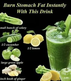 a green smoothie is shown with ingredients to make it