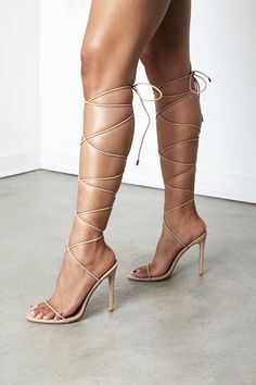 Introducing Sorella Shoes now available in stores and online ✨✨✨ Walk up in our Nymph Lace Up Sandal Heel and turn heads...Pair these heels with your favorite dress and instantly transform any look Featuring a strong non stretch nude string made to be laced up the leg with a silver accent at the end Heel height 4.5 " Heels With Strings Around Leg, Clear Lace Up Heels, Heels That Wrap Around Leg, Lace Up Heels Outfit Dress, Heels With Strings, Birthday Ootd, Wrap Up Heels, Summer Heels Outfit, Lace Up Sandal Heels