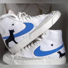 Brand New Custom Painted Blazers Dog Breed Of Your Choice Available On Mccreationsmc Style Nike Blazer, Nike Shoes Custom, Painted Dog, Custom Air Force 1, Sneaker Art, Shoes Custom, Vans Slip On, Blazer Mid, Custom Painted