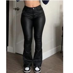 Never Worn Fitted Faux Leather Casual Pants, Casual Black Leather Pants For Spring, Trendy Fitted Black Leather Pants, Fitted Black Leather Pants For Fall, Casual Black Leather Pants For Night Out, Casual Black Leather Pants For Going Out, Tell Me Why, Birthday Fits, Boyfriend Fit Jeans