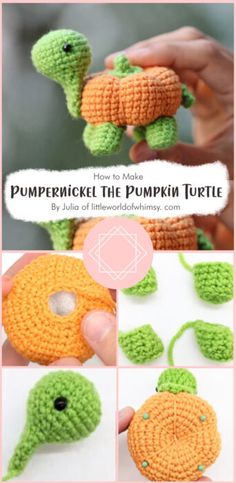 crocheted pumpkin the pumpkin turtle is shown with instructions to make it's own