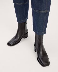 The City Boot Black – Everlane Square Toe Leather Boots, Cute Travel Outfits, Best White Sneakers, My Chic Obsession, Black Leather Boots Women, Everlane Shoes, Clogs Style, Equestrian Boots, Women's Shoes Accessories