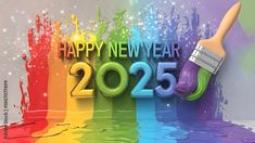 Happy New Year 2025 in Rainbow Colours with Paint Brush Stock Illustration | Adobe Stock Rainbow Colours