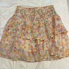 Beautiful Skirt Picked Up From A Local Boutique Almost Never Worn Originally $125 But Selling For $42! Willing To Negotiate Same Quality As Loveshackfancy And Very Similar Style Dm For Questions And Send Offers! Spring Brunch Mini Skirt With Lining, Spring Brunch Lined Mini Skirt, Multicolor Floral Print Feminine Bottoms, Spring Mini Skirt For Brunch Gathered Style, Spring Brunch Mini Skirt, Multicolor Ruffled Mini Skirt For Spring, Spring Gathered Mini Skirt, Spring Flowy Mini Skirt For Brunch, Spring Brunch Flowy Mini Skirt