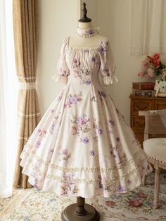 Purple Flower Dress, White Butterfly Dress, Neat Dress, Punk Aesthetics, Wisteria Purple, White Butterflies, Romantic Fashion, Old Fashion Dresses, Jumper Skirt