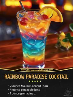 Paradise Cocktail, Mixed Cocktails, Bartender Drinks Recipes, Mocktail Drinks, Brunch Bar, Malibu Coconut, Bartender Drinks, Mixed Drinks Alcohol, Yummy Alcoholic Drinks