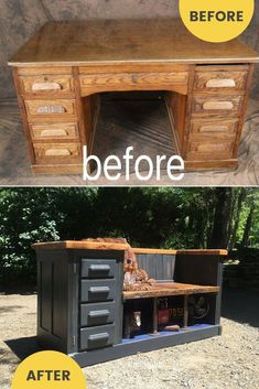 the before and after photos of an old desk