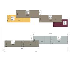 the floor plan for an office building with two floors and three different areas to each other