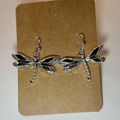 Silver Fashion Dragonfly Earrings Measures Approximately 1”L X 1”W New Silver Dragonfly Jewelry, Casual Silver Dangle Jewelry, Casual Black Dangle Jewelry, Casual Black Dangle Earrings, Orange Earrings, Dragonfly Earrings, Daisy Earrings, Stud Jewelry, Gold Filled Earrings