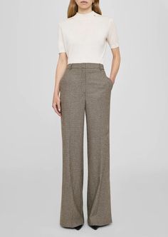 Lyra Trouser - Mini Houndstooth - house of lolo Plaid Outfits, Houndstooth Pattern, Anine Bing, Model Measurements, Bottoms Pants, Wool Blend, Full Length, Wide Leg, High Rise