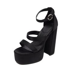 Shop Black Satin Triple Strap Chunky Heels Platform Sandals Strappy Party Sandals With Buckle color Black for Dancing Club, Night Club, Party, Travel with worldwide Free shipping & Free return. Party Block Heels With Buckle Closure And Round Toe, Block Heels With Buckle Closure For Party, Party Wedge Sandals With Block Heel, Party Wedge Sandals With Padded Block Heel, Spring Party Block Heels With Buckle Closure, Platform Block Heels With Ankle Strap For Night Out, Trendy Party Heels With Buckle Closure, Trendy Heels With Buckle Closure For Parties, Party Wedge Sandals With Heel Strap And Block Heel