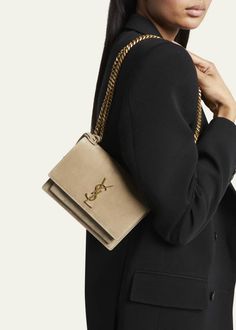 Saint Laurent Sunset Small YSL Crossbody Bag in Suede - Bergdorf Goodman Designer Suede Shoulder Bag, Ysl Sunset Bag, Ysl Crossbody Bag, Ysl Logo, Divine Design, Elements Of Style, Cute Wallpaper For Phone, Big Bags, Chain Shoulder Bag